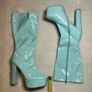 Baby blue platform patent gogo boots. New.